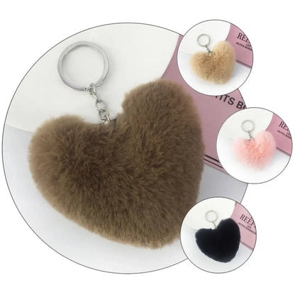 01 PCs Heart Fluffy Fur Ball Pom Pom Keychain Keychains For