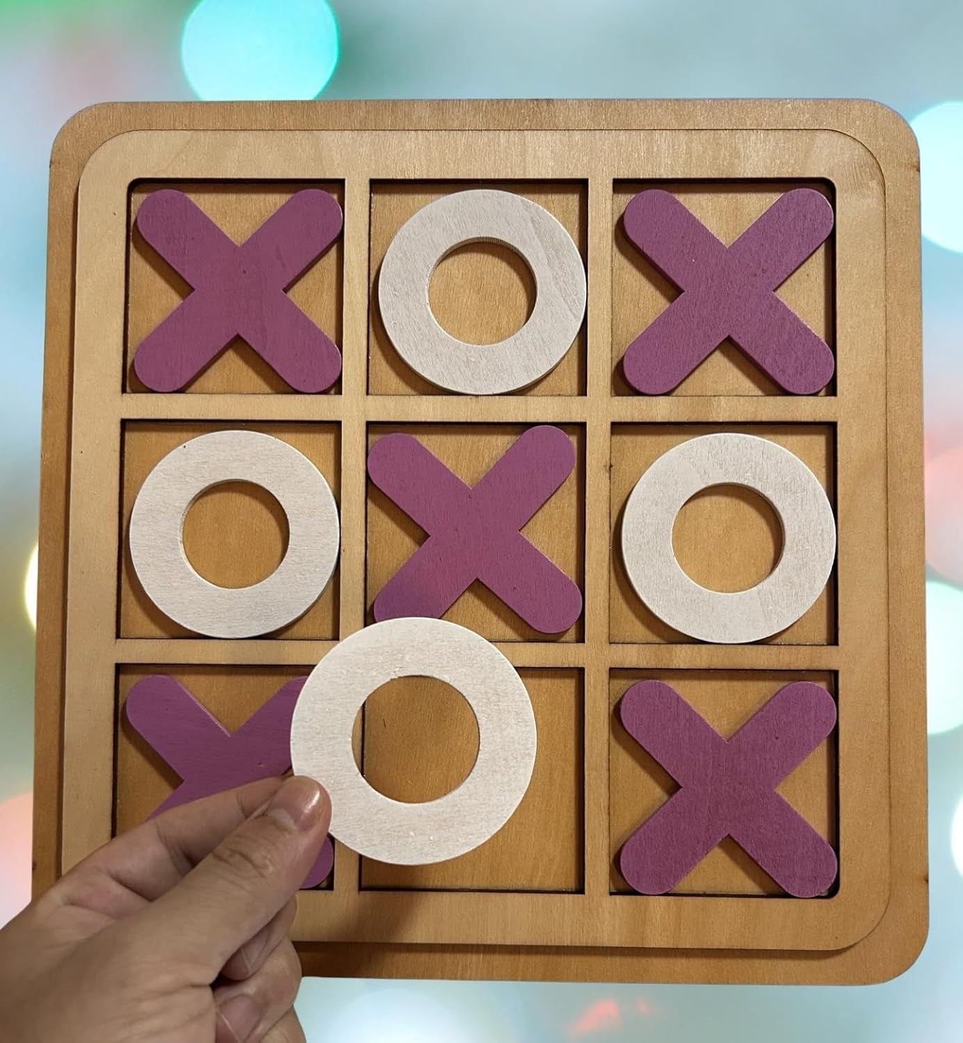 Wooden Tic-Tac-Toe Board Game Classic XO Strategy Game for Kids, Toddlers, - CheckNpays