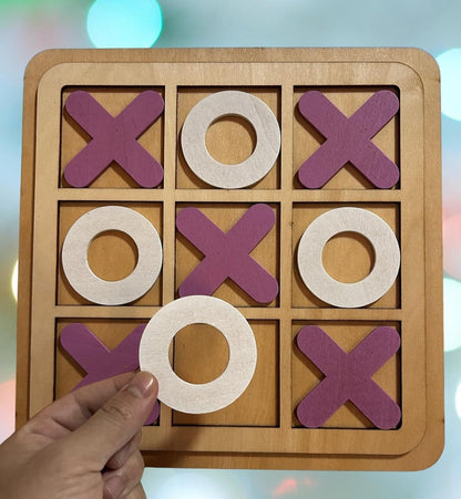 Wooden Tic-Tac-Toe Board Game Classic XO Strategy Game for Kids, Toddlers, - CheckNpays