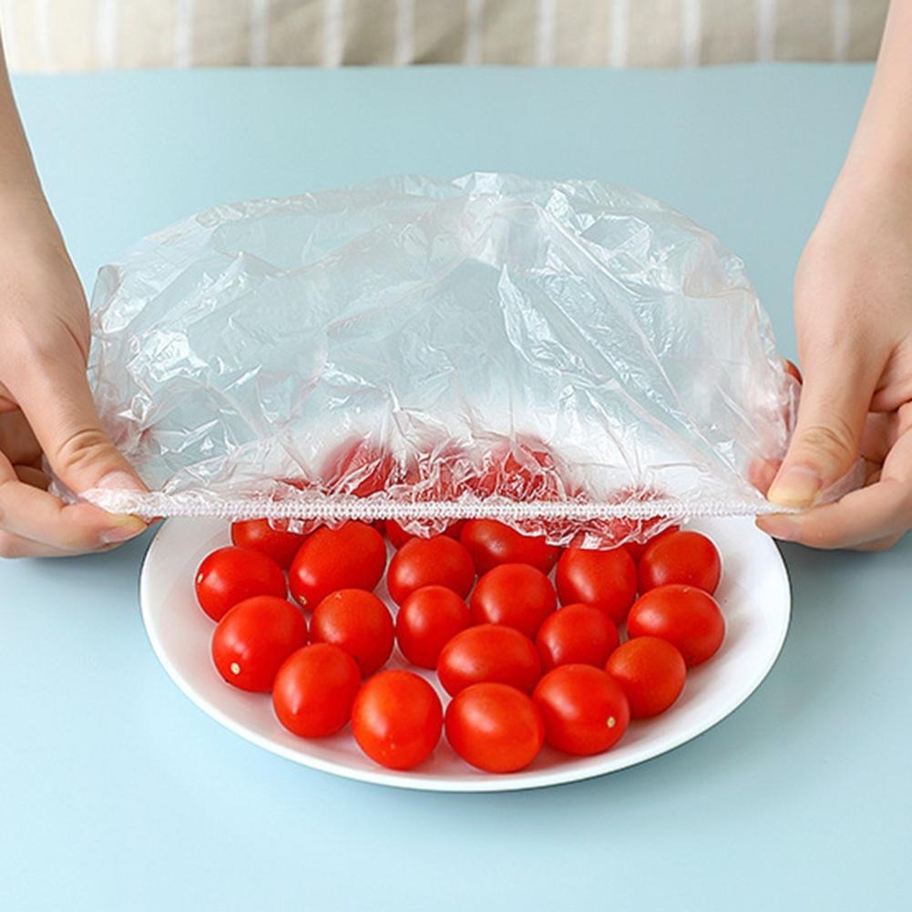 100pcs Stretchable Plastic Food Covers Disposable Transparent Wrap for Bowls, Plates,