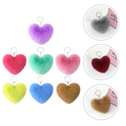 01 PCs Heart Fluffy Fur Ball Pom Pom Keychain Keychains For