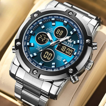Skemie 1389 Men’s Digital Analog Watch Waterproof Digital Chronograph LED Multi-Time Business