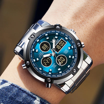 Skemie 1389 Men’s Digital Analog Watch Waterproof Digital Chronograph LED Multi-Time Business