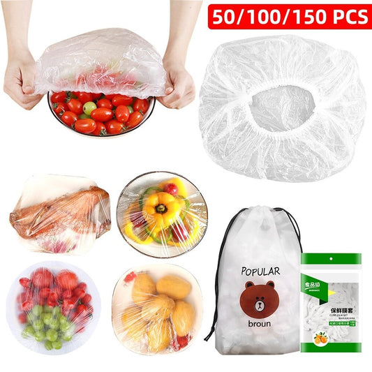 100pcs Stretchable Plastic Food Covers Disposable Transparent Wrap for Bowls, Plates,