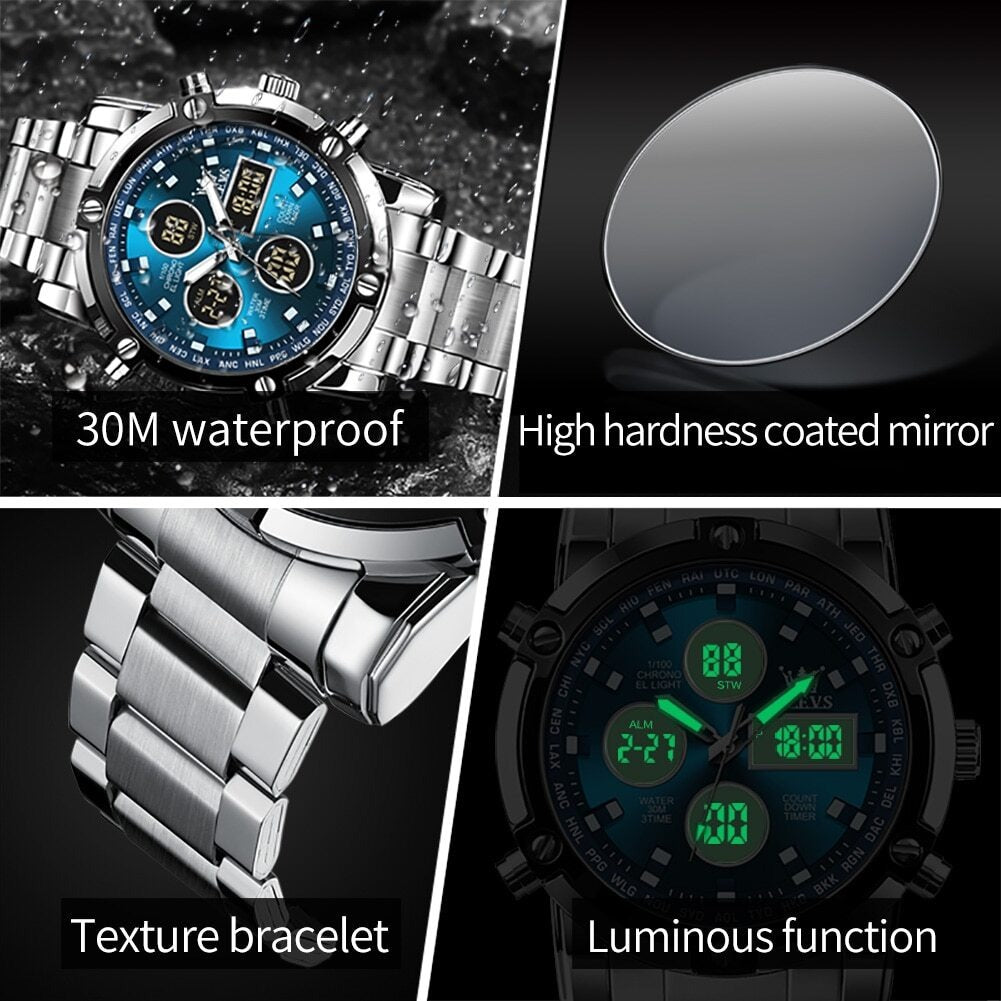Skemie 1389 Men’s Digital Analog Watch Waterproof Digital Chronograph LED Multi-Time Business