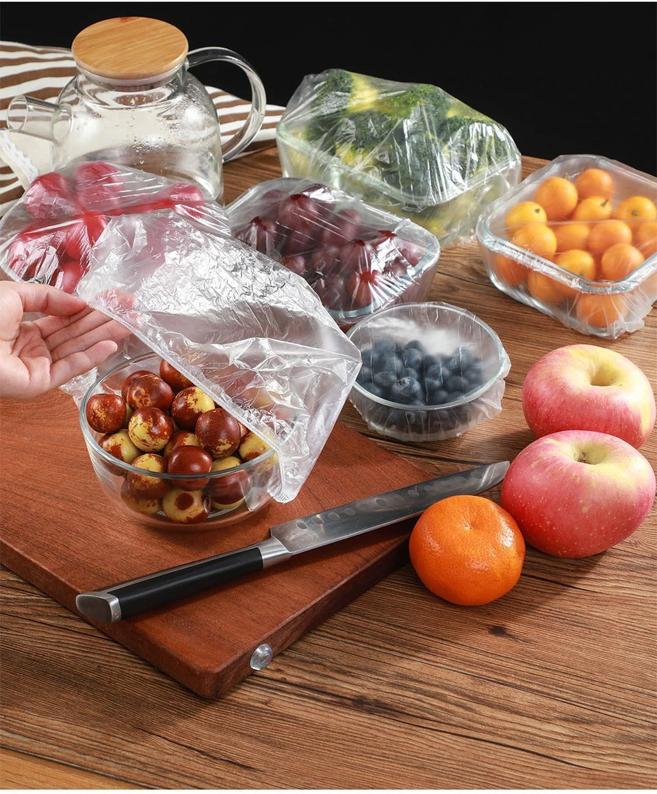 100pcs Stretchable Plastic Food Covers Disposable Transparent Wrap for Bowls, Plates,