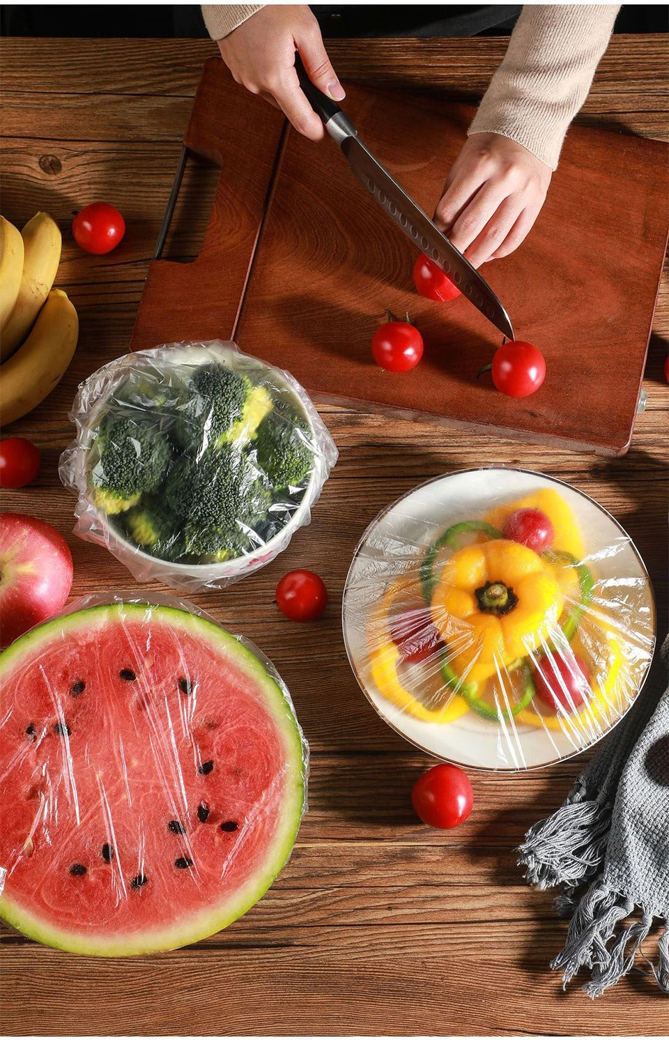 100pcs Stretchable Plastic Food Covers Disposable Transparent Wrap for Bowls, Plates,