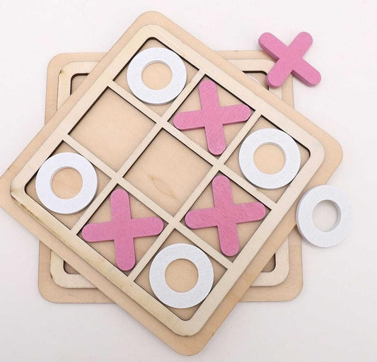 Wooden Tic-Tac-Toe Board Game Classic XO Strategy Game for Kids, Toddlers,