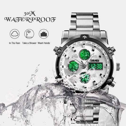 Skemie 1389 Men’s Digital Analog Watch Waterproof Digital Chronograph LED Multi-Time Business