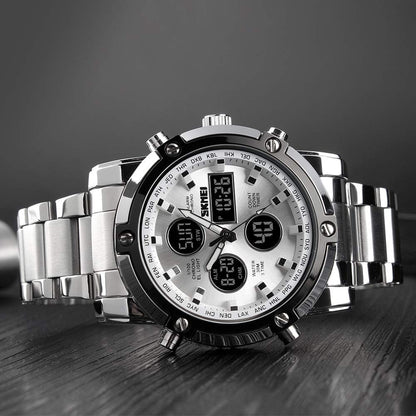 Skemie 1389 Men’s Digital Analog Watch Waterproof Digital Chronograph LED Multi-Time Business