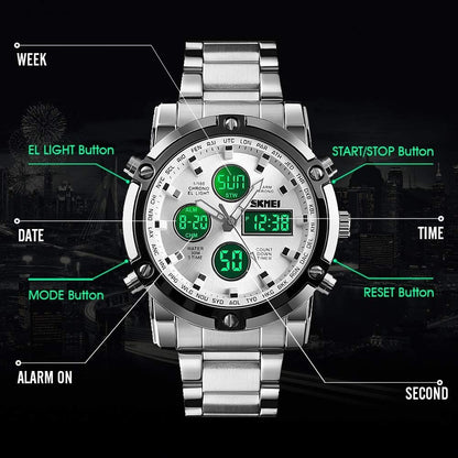 Skemie 1389 Men’s Digital Analog Watch Waterproof Digital Chronograph LED Multi-Time Business