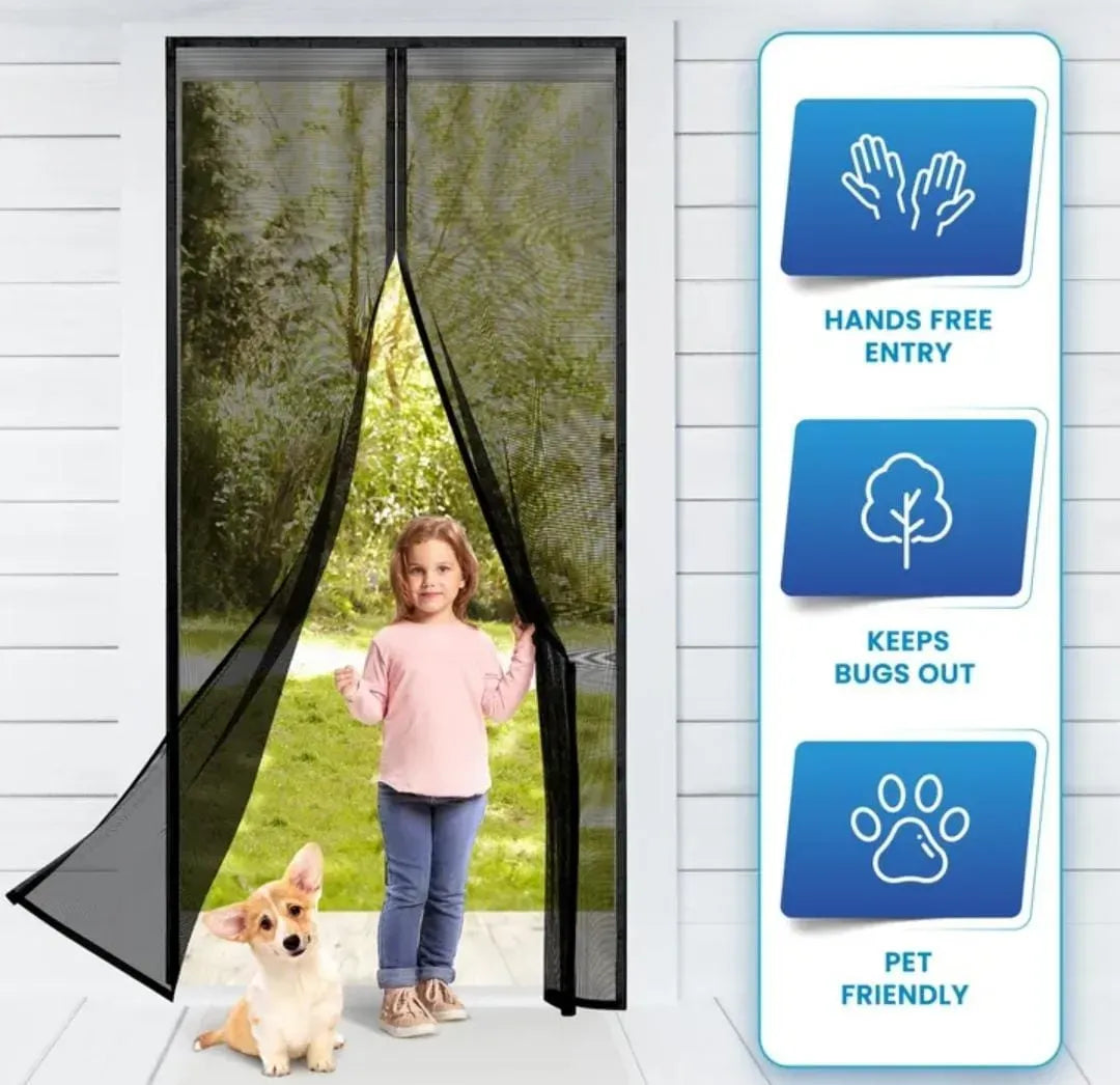 Hands-Free Retractable Magic Mesh Screen Door Magnetic Closure, Easy Install, Keeps - CheckNpays