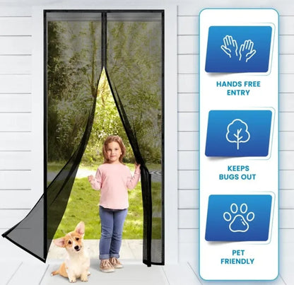 Hands-Free Retractable Magic Mesh Screen Door Magnetic Closure, Easy Install, Keeps - CheckNpays