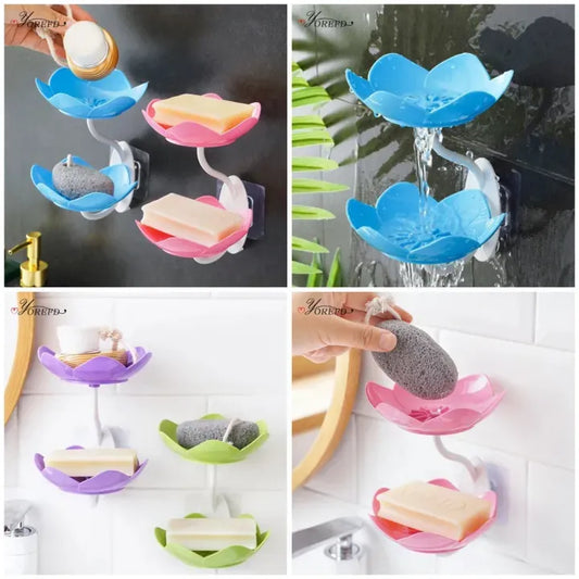 Lotus Flower Wall-Mounted Soap Holder Self-Draining Bathroom &amp; Kitchen Organizer
