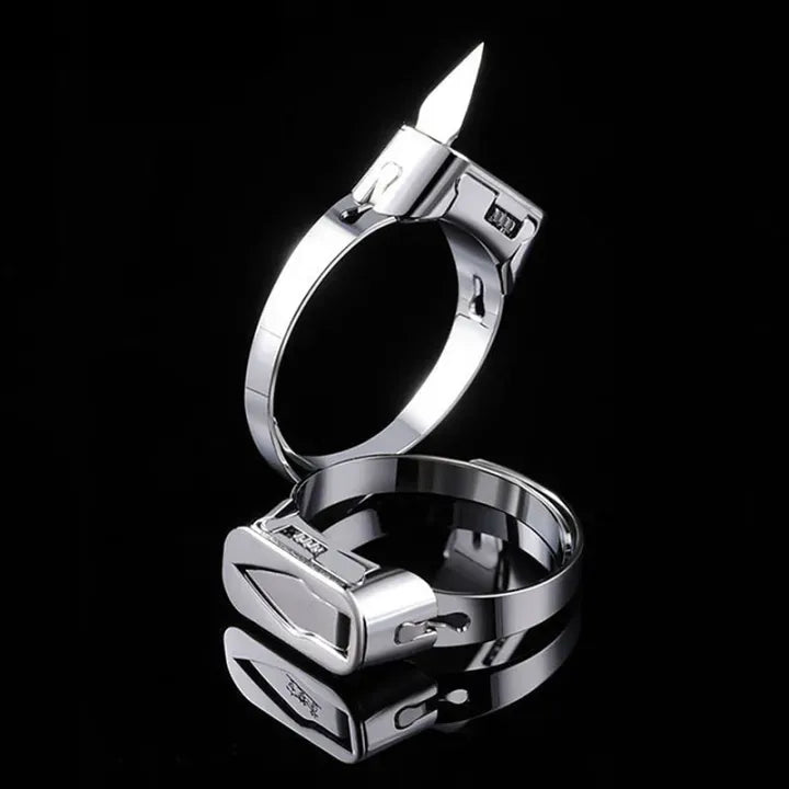 Stainless Steel Self-Defense Ring with Hidden Blade Adjustable Mini Knife Ring