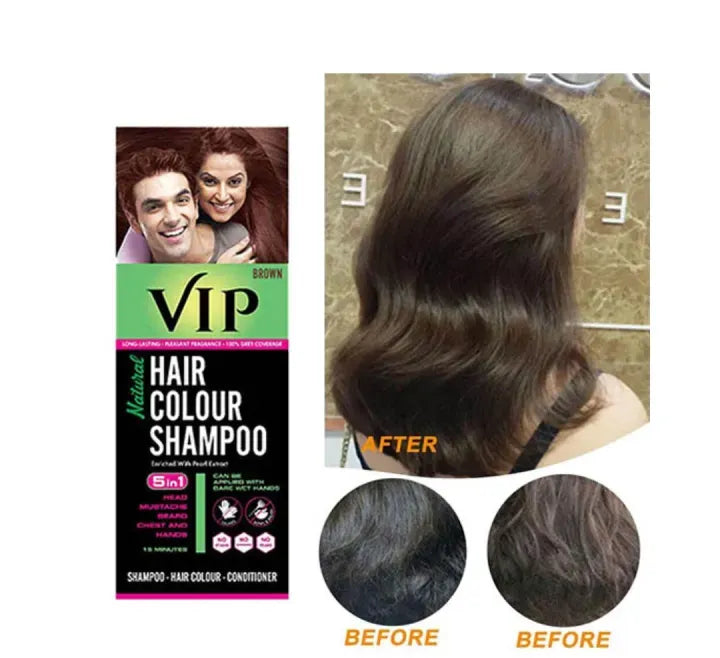 5-in-1 Hair Colour Shampoo Brown Natural Ammonia-Free Hair Dye for Hair,