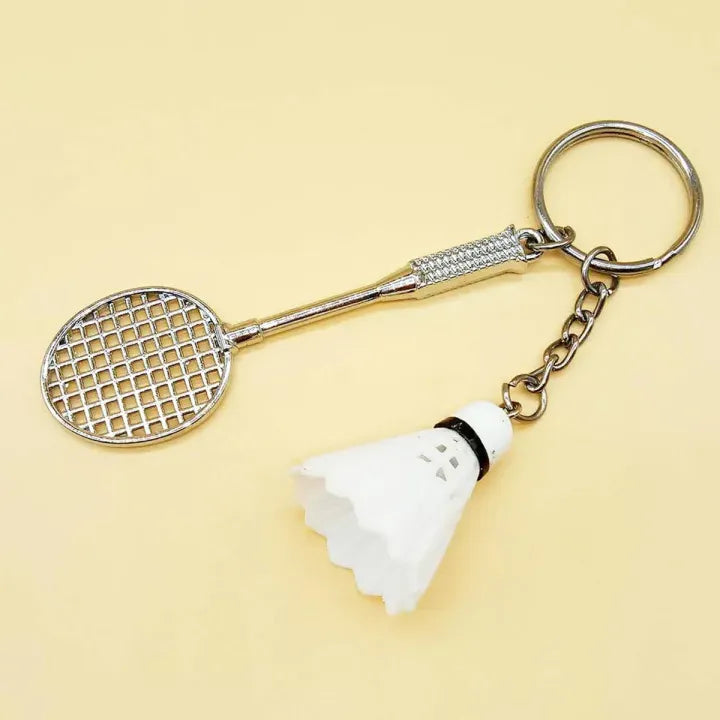 01 PCs Metal Badminton Racket &amp; Ball Keychain Stylish Keyring Gift