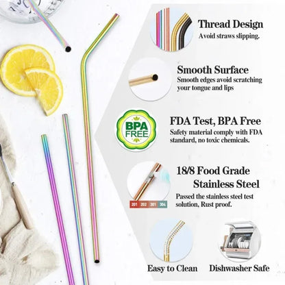 Set of 6 Colorful Reusable Metal Straws Stainless Steel Drinking Straws