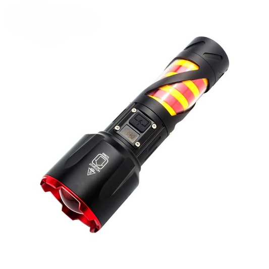 Long Range LED Rechargeable Flashlight 26650 Battery, Power Bank Function, Battery
