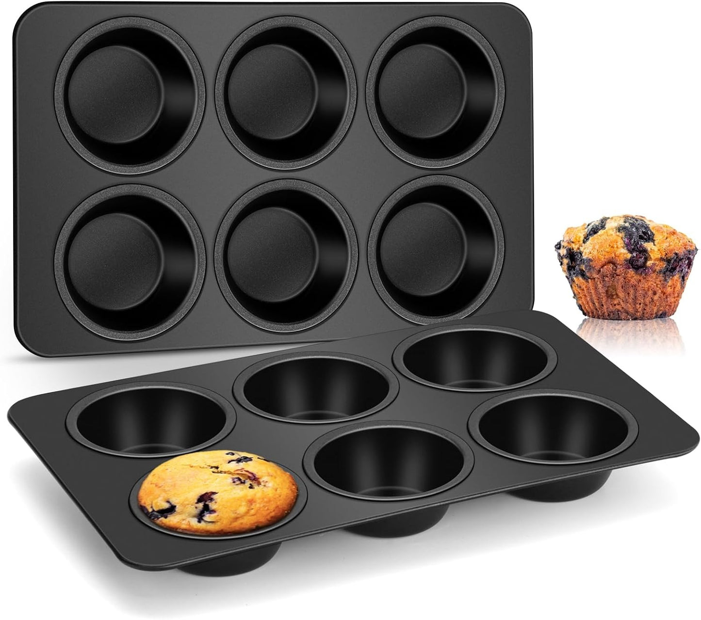 6-Cup Muffin Pan Non-Stick Carbon Steel Cupcake Baking Tray | Heavy - CheckNpays