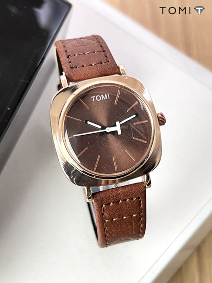 TOMI Original Leather Strap Watch Waterproof | Box Included | Elegant - CheckNpays
