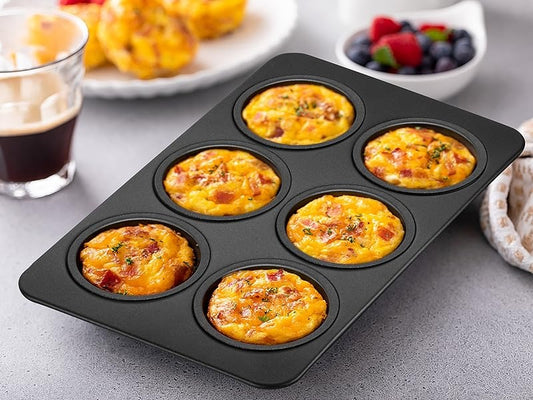 6-Cup Muffin Pan Non-Stick Carbon Steel Cupcake Baking Tray | Heavy