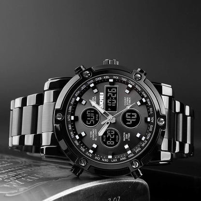 Skemie 1389 Men’s Digital Analog Watch Waterproof Digital Chronograph LED Multi-Time Business