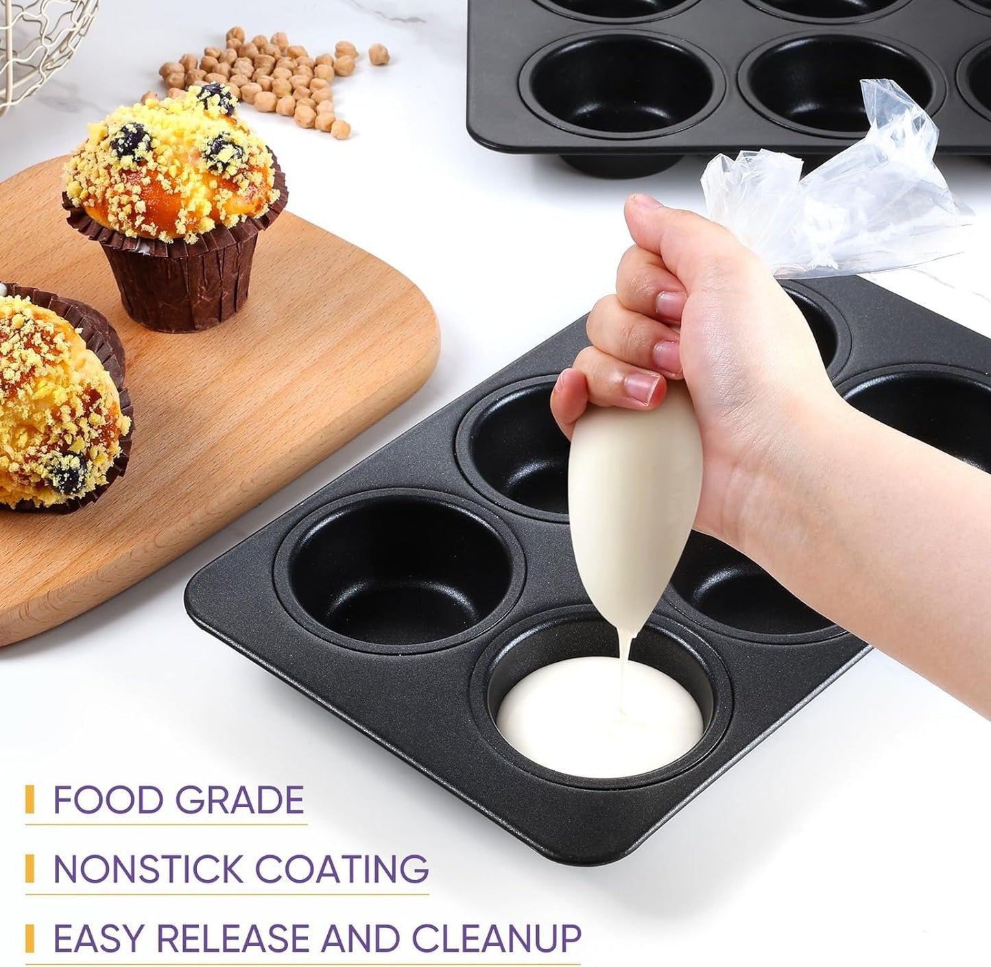 6-Cup Muffin Pan Non-Stick Carbon Steel Cupcake Baking Tray | Heavy - CheckNpays