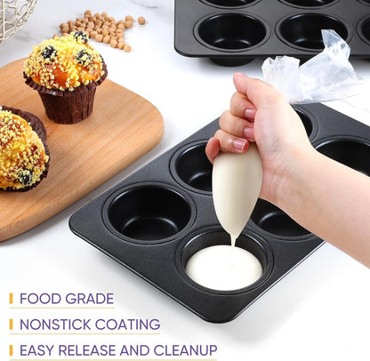 6-Cup Muffin Pan Non-Stick Carbon Steel Cupcake Baking Tray | Heavy - CheckNpays
