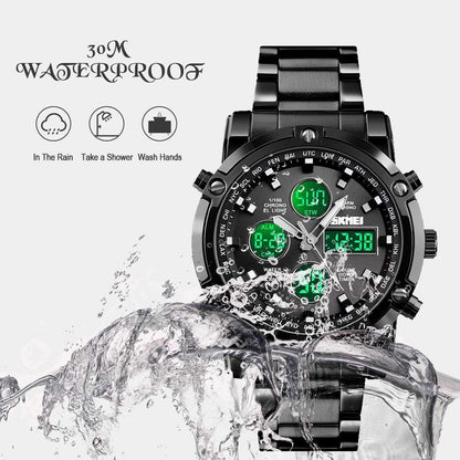Skemie 1389 Men’s Digital Analog Watch Waterproof Digital Chronograph LED Multi-Time Business