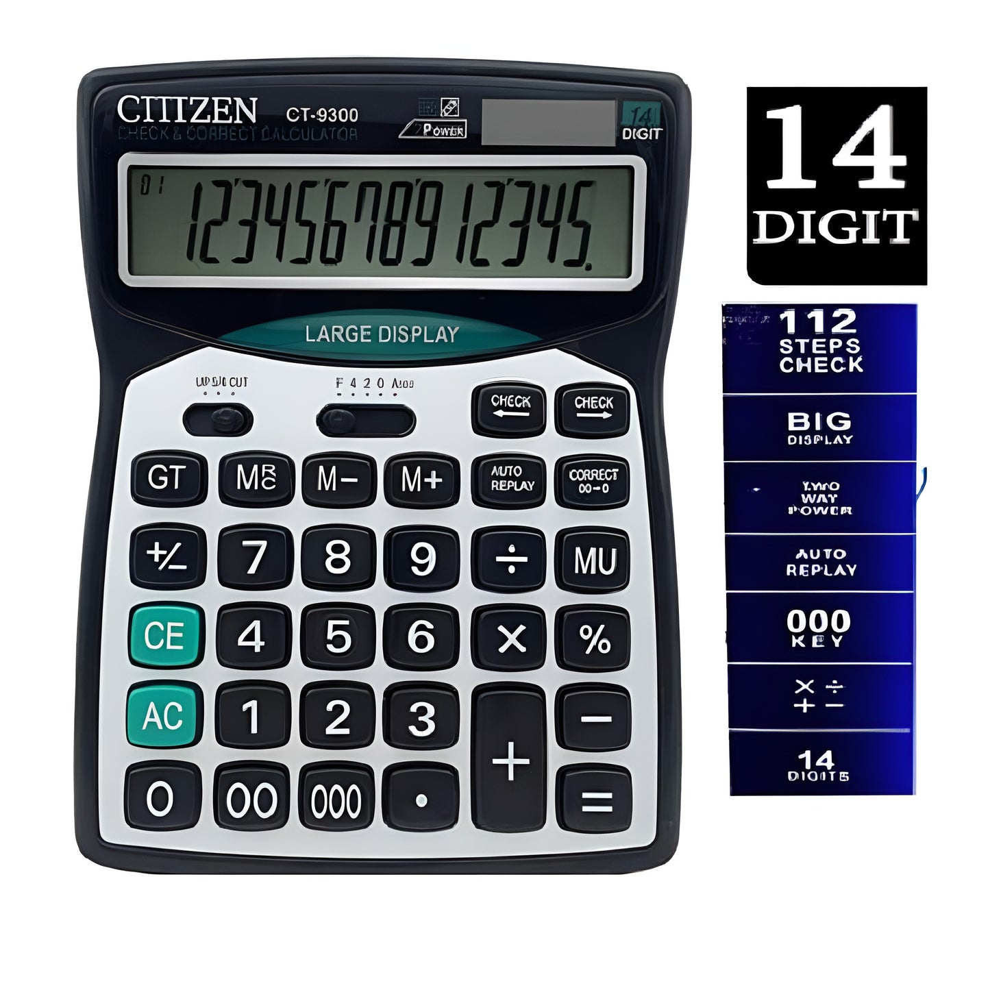 Cjtjjzen CT 9300 14-Digit Desktop Calculator Large Display, Dual Power, Tax - CheckNpays