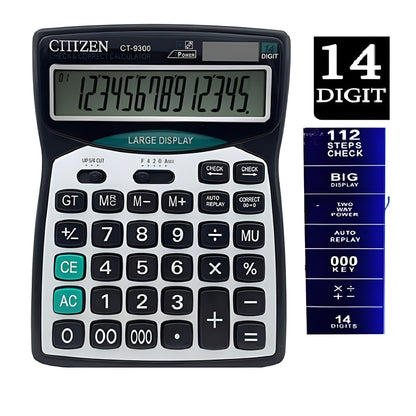 Cjtjjzen CT 9300 14-Digit Desktop Calculator Large Display, Dual Power, Tax - CheckNpays