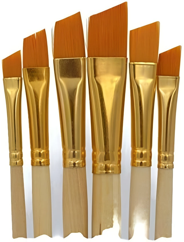 Pack of 6 Professional Angular Brush Set for Artists Wooden Handle