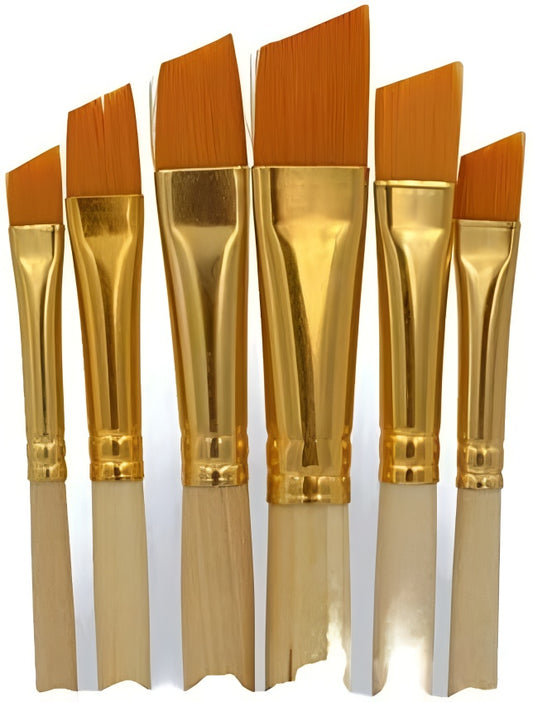 Pack of 6 Professional Angular Brush Set for Artists Wooden Handle