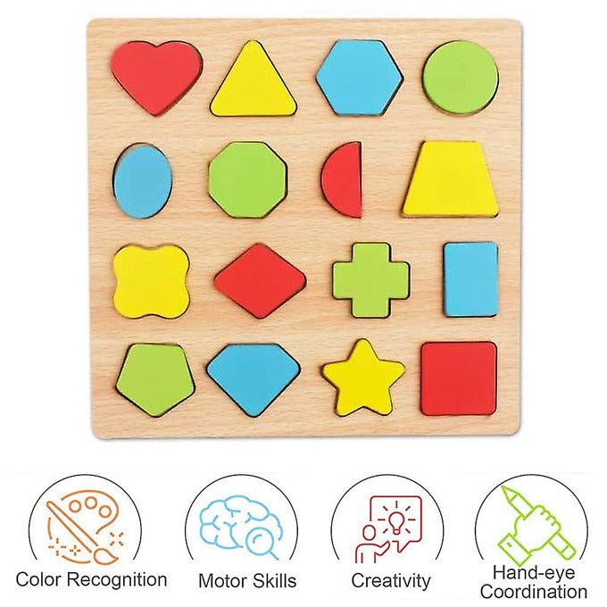 Colorful Geometric Shapes Wooden Cognitive Board Puzzle Educational Learning Toy for - CheckNpays