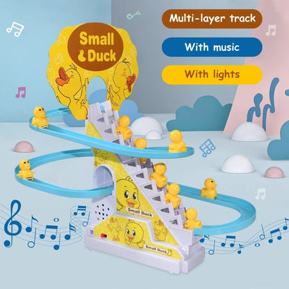 Duck Slide Toy Set, Funny Automatic Stair-Climbing Ducklings Cartoon Race Track Set