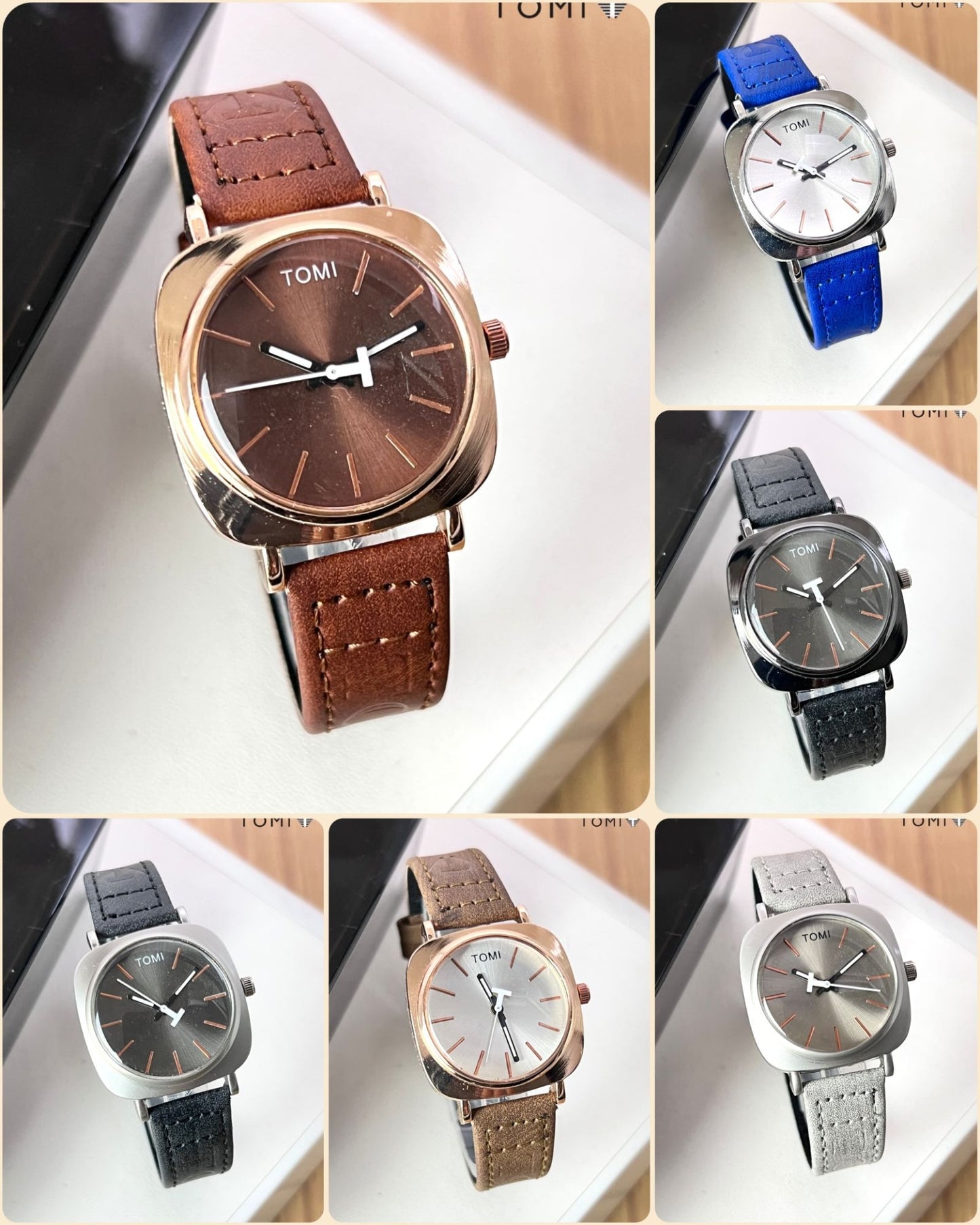 TOMI Original Leather Strap Watch Waterproof | Box Included | Elegant - CheckNpays