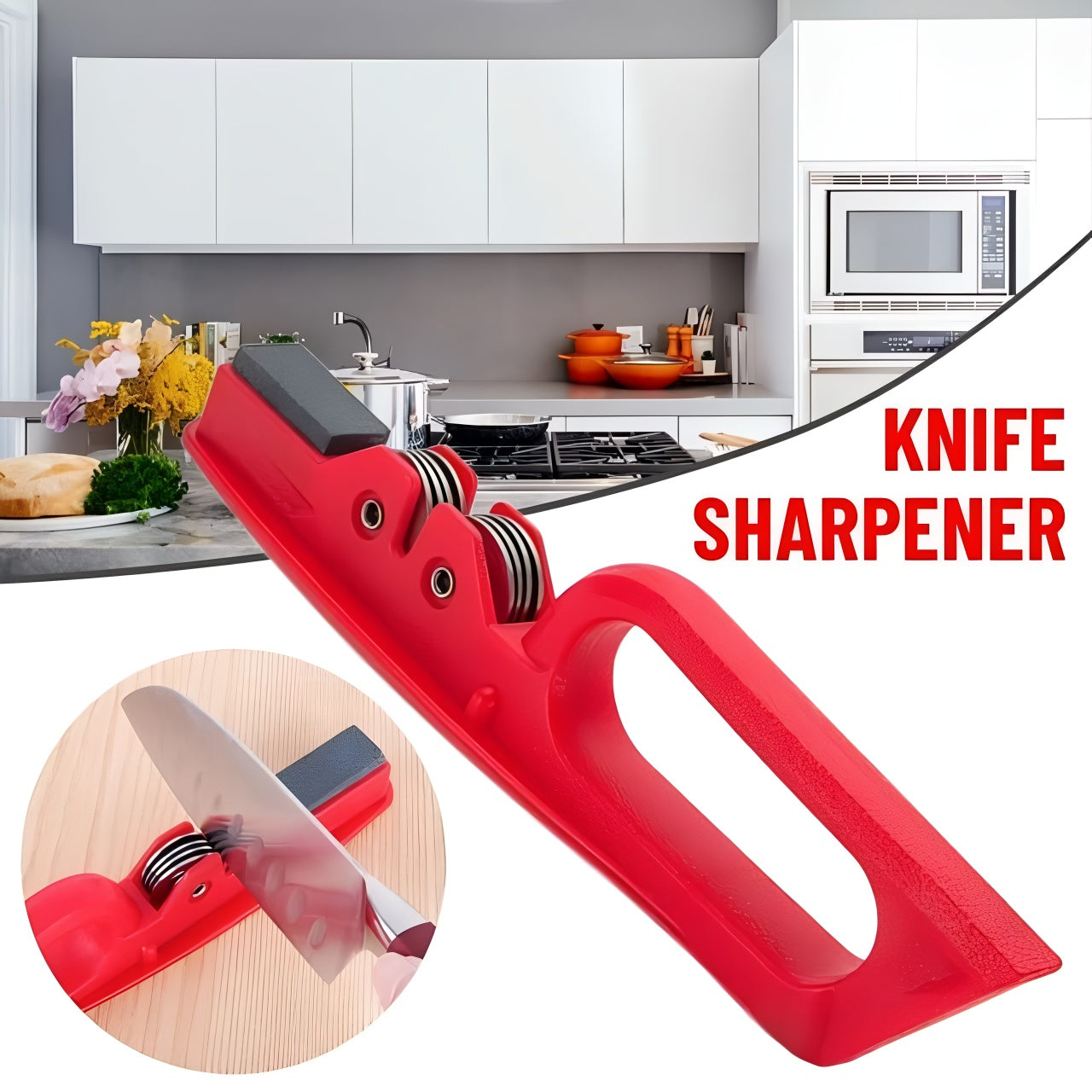 Professional Knife Sharpener with 8-Wheel Blades &amp; Sanding Stone | Durable Plastic