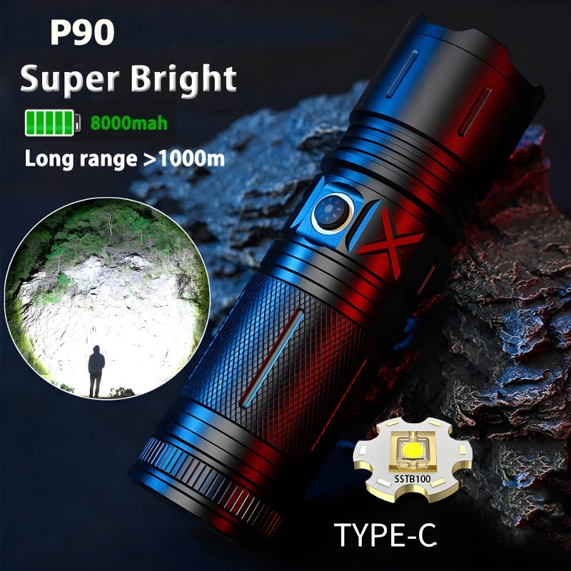 Ruilang P90 High Power Rechargeable LED Flashlight Ultra Bright Torch with