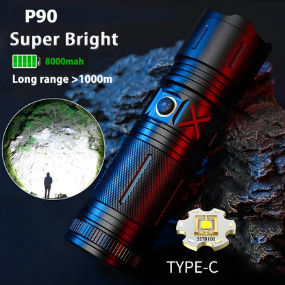 Ruilang P90 High Power Rechargeable LED Flashlight Ultra Bright Torch with