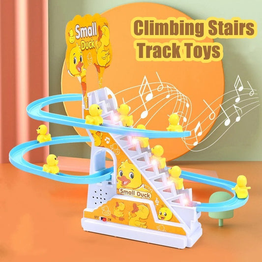 Duck Slide Toy Set, Funny Automatic Stair-Climbing Ducklings Cartoon Race Track Set