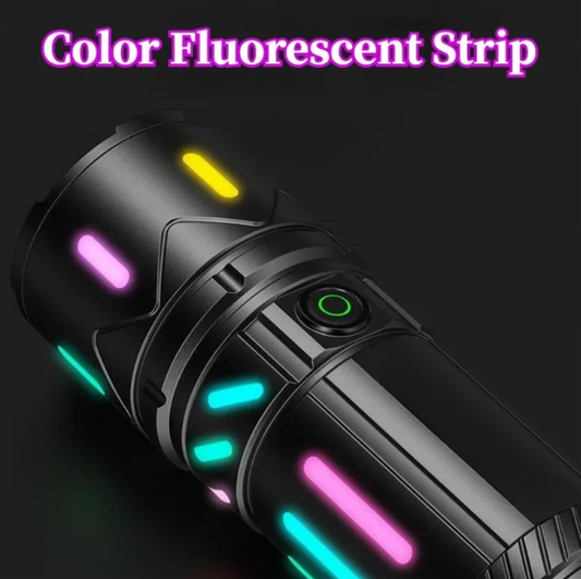 Tactical LED Flashlight Kit with Portable Green Hard Case High-Powered, Rechargeable,