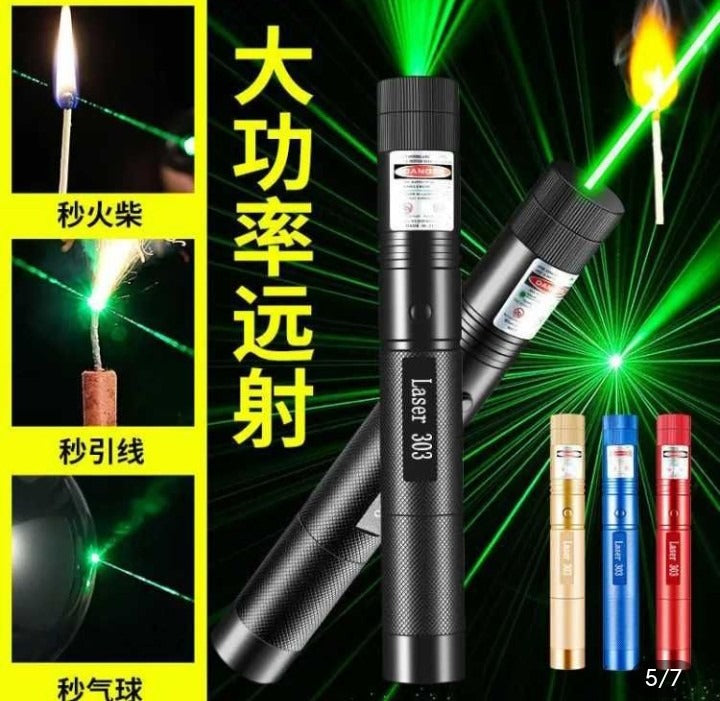 High-Power 303 Green Laser Pointer with Adjustable Focus Rechargeable 3.7V Battery, - CheckNpays