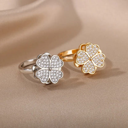 Lucky Four-Leaf Clover Rotating Anxiety Ring Spinner Fidget Ring for Stress