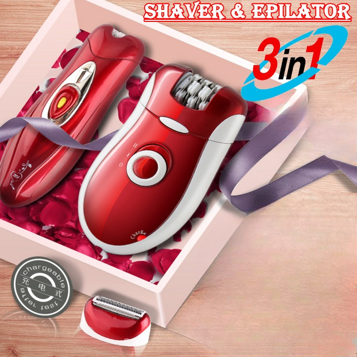 Kemei KM-3068 - Rechargeable 3-in-1 Epilator Hair Removal Device for Women