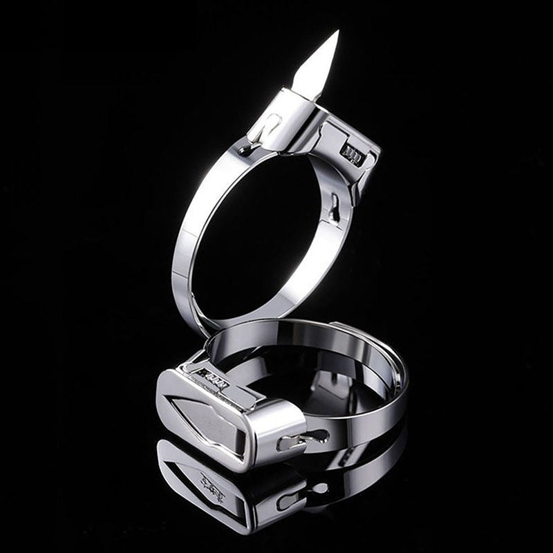 Stainless Steel Self-Defense Ring with Hidden Blade Adjustable Mini Knife Ring