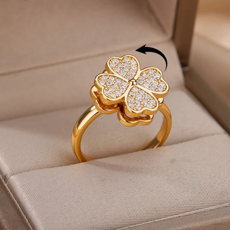 Lucky Four-Leaf Clover Rotating Anxiety Ring Spinner Fidget Ring for Stress