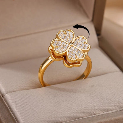 Lucky Four-Leaf Clover Rotating Anxiety Ring Spinner Fidget Ring for Stress