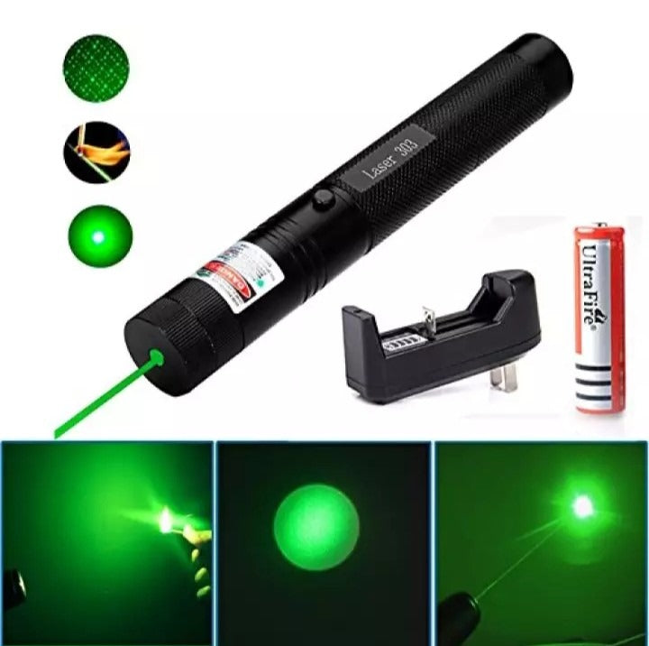 High-Power 303 Green Laser Pointer with Adjustable Focus Rechargeable 3.7V Battery, - CheckNpays