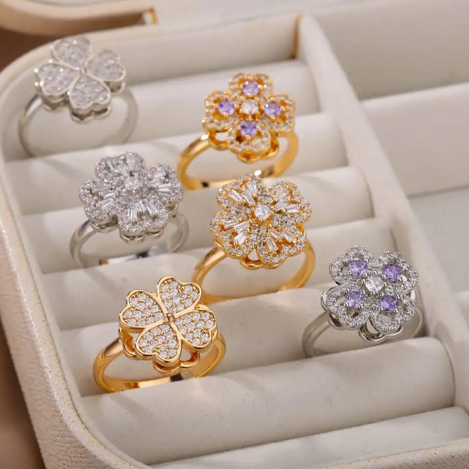 Lucky Four-Leaf Clover Rotating Anxiety Ring Spinner Fidget Ring for Stress